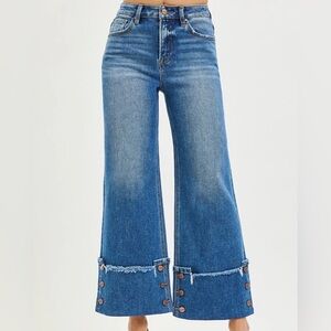 Risen Cropped Flare Jeans with Copper Button Details